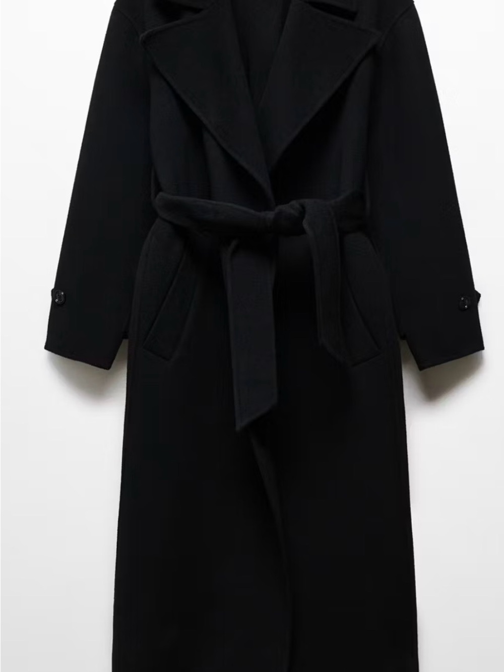 Mango Black Belted Long Pea Coat